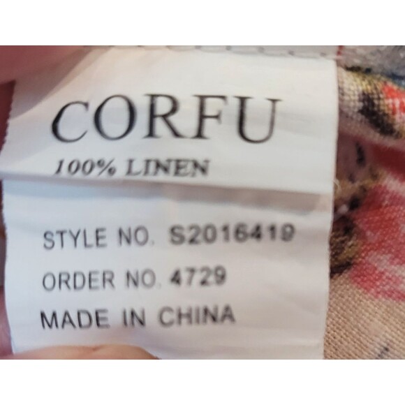 CORFU 100% Linen Boho Floral Top Sz 12 Ruffle Bell Sleeve Colorful Beachy Fairy - Picture 4 of 8